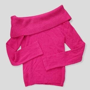 Barbie Pink Knit Drop Shoulder Collared Long Sleeve Sweater